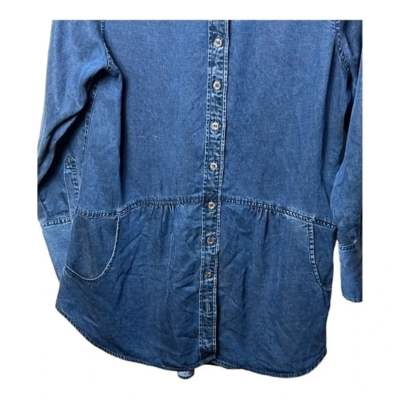 1252. SOFT SURROUNDINGS DENIM BUTTON UP TOP ROUND BOTTOM POCKETS SIZE SMALL BLUE - Picture 4 of 10